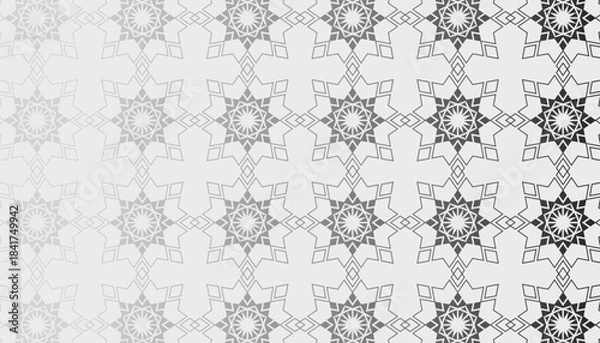 Fototapeta Seamless geometric star lattice pattern with interlocking angular shapes in soft gradient monochrome