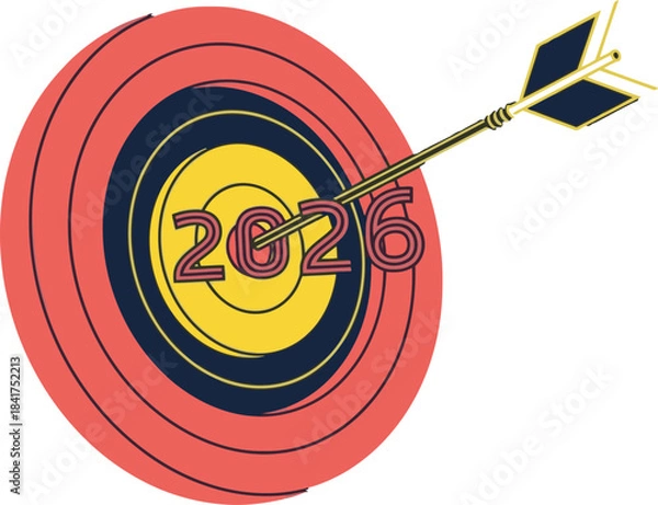 Fototapeta A stylized target graphic with the number 2026 centered, aiming for precision. Bold, modern design with a vibrant color palette. Ideal for goal-setting and achievement themes.