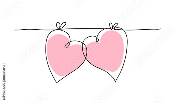 Obraz Hearts. Abstract love symbol. Valentine's Day design. Continuous line art drawing color vector illustration