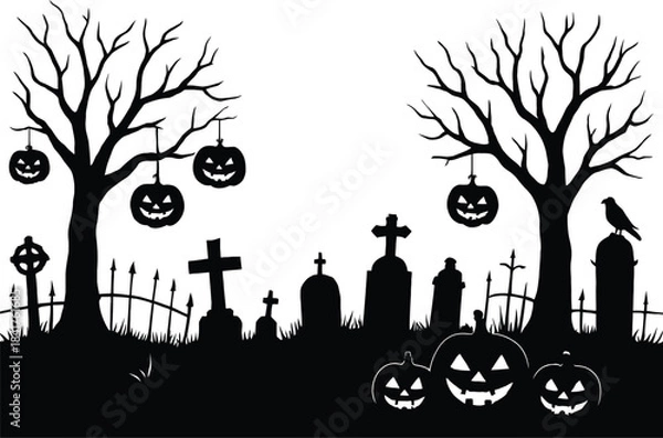 Fototapeta halloween tree with pumpkins