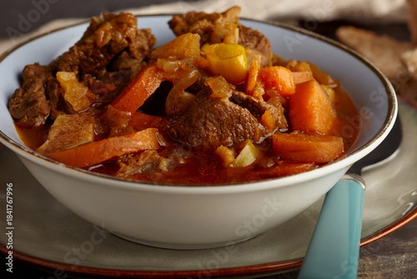 Obraz Spicy beef winter casserole shot close up.