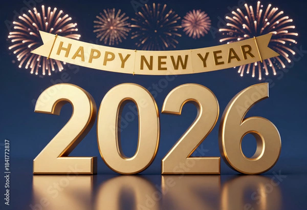Obraz Elegant 3D Golden Text Display Showing Happy New Year 2026