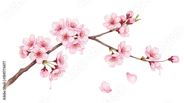 Fototapeta Transparent background beautiful pink cherry blossoms on a branch isolated on transparent background