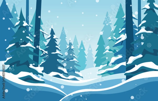 Obraz Deep Winter Forest Landscape with Snowy Pine Trees