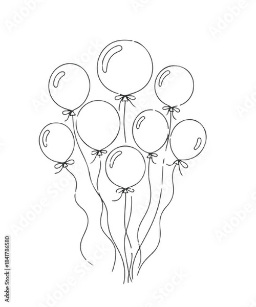 Obraz Bundle of Hand-Drawn Balloon Sketch Vector Illustration for Festive and Holiday Designs