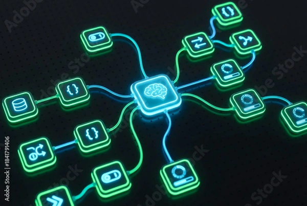 Obraz Glowing Artificial Intelligence Network Connecting Smart Operations and Tech Logic