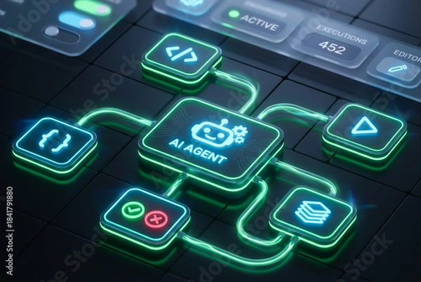 Obraz Digital Transformation Concept with Integrated AI Algorithms and Data Processing Nodes