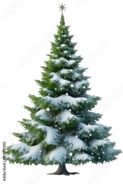 Obraz Realistic Snowy Christmas Tree on Transparent Background
