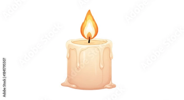 Fototapeta A lit candle with a melting wax dripping down the sides on transparent background