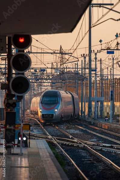 Obraz  fast train arriving on the platform of a station