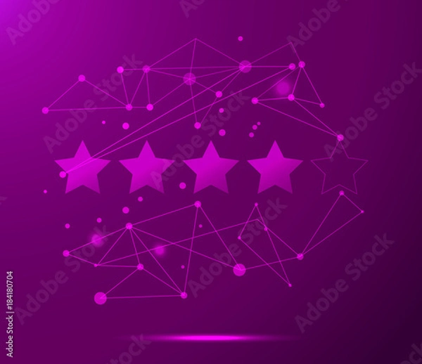 Fototapeta Vector Four stars blue background with lines, dots, technology concept