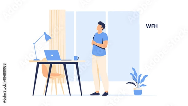 Obraz Illustration depicting work from home with a person, laptop, desk, and a relaxed atmosphere