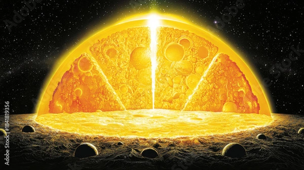 Obraz Stellar core eruption with surrounding celestial bodies in a starfield.