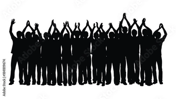 Obraz A large group of people raising their arms in celebration silhouette