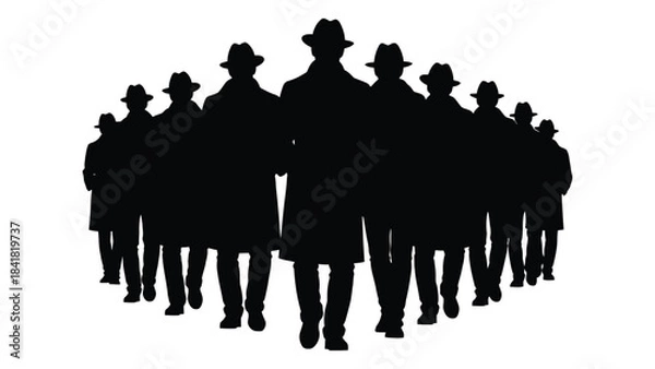 Obraz A group of men in hats standing together a striking silhouette