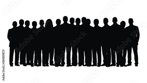 Obraz A large group of people standing closely together black and white silhouette
