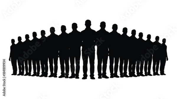 Obraz A large group of people standing closely together dark outline silhouette