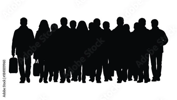 Obraz A large group of people standing together depicted in black silhouette