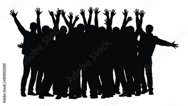 Obraz A joyous group of people raising their arms in celebration silhouette