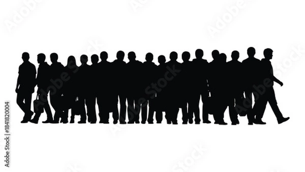 Obraz A crowd of people walking together in a striking black silhouette