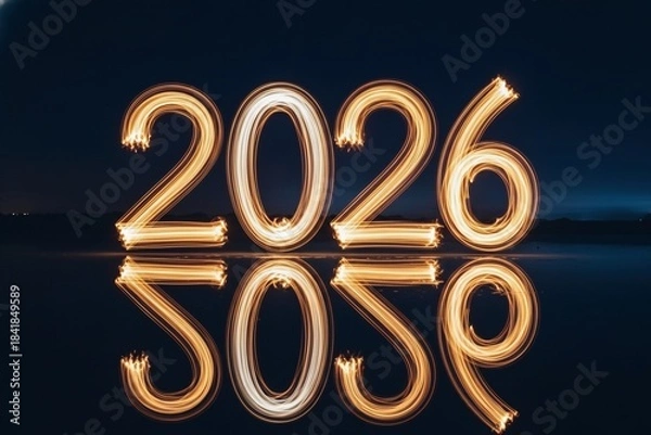 Obraz 2026 Light Painting Numbers with Reflection