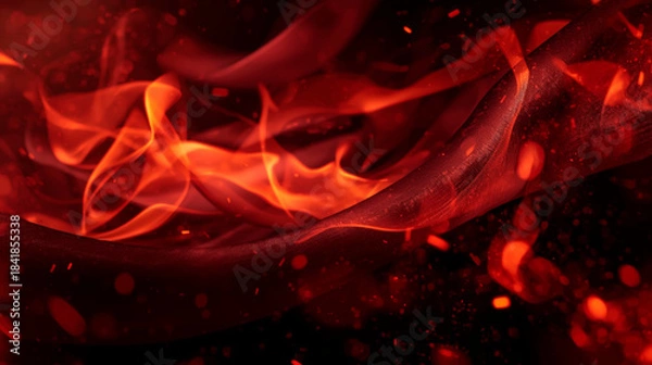 Fototapeta red fire flames on black background, horizontal banner, free space for text and copy