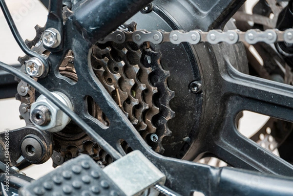Obraz gear set and chain on the rear wheel of a geared bicycle