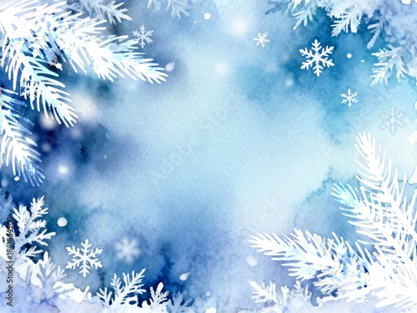 Obraz Christmas background with snowflakes. Watercolor hand drawn illustration. Winter background with snowflakes. Watercolor hand drawn illustration.