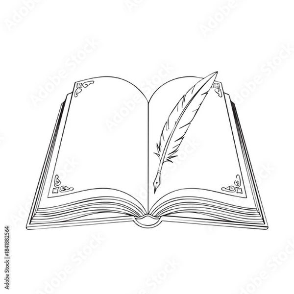 Obraz Open Book With Quill Pen and Decorative Corners