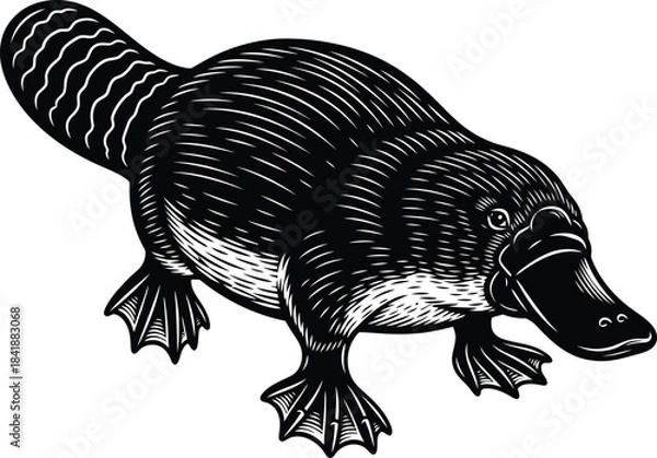 Fototapeta Platypus Engraved Style Vector