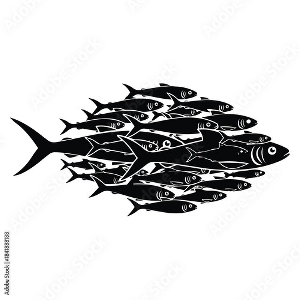 Fototapeta A large school of fish swimming together in a unified group