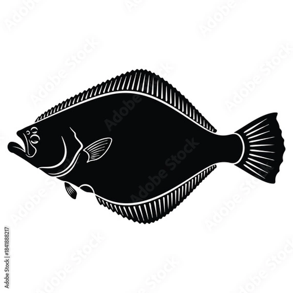Fototapeta Black silhouette of a flatfish, representing marine life and aquatic ecosystems