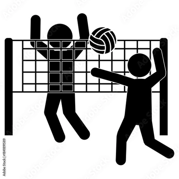 Obraz バレーボールをプレイする人物たちのシルエットイラスト