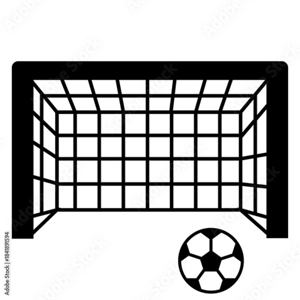 Obraz サッカーゴールとボールのシンプルなモノクロイラスト