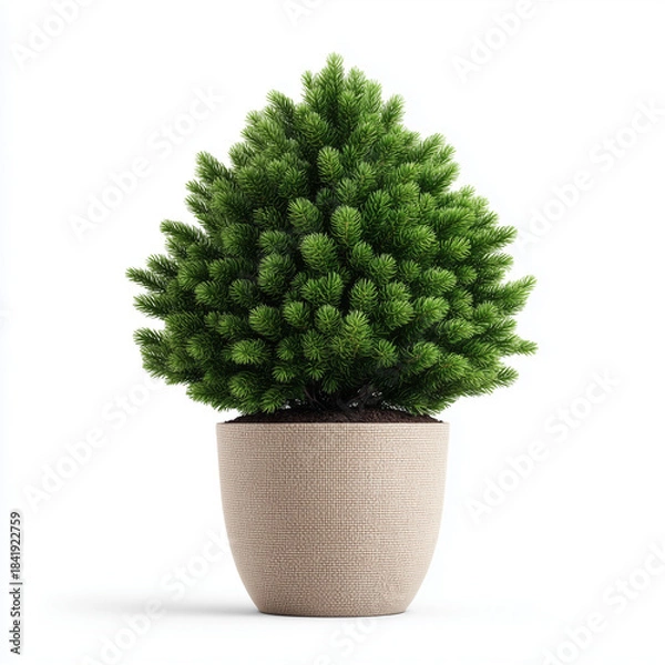 Obraz small potted christmas pine tree on white background
