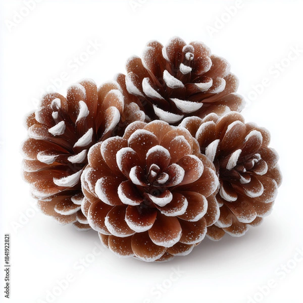 Obraz snow dusted pine cones on clean white background
