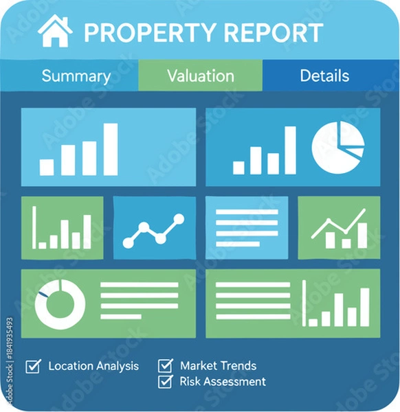 Obraz Digital Property Report Dashboard with Financial Analytics and Charts.