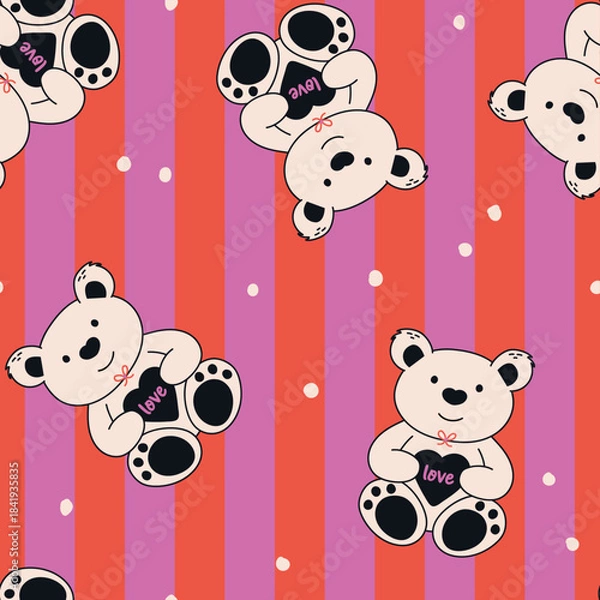 Obraz Valentines Teddy Bear Pattern Valentines Background
