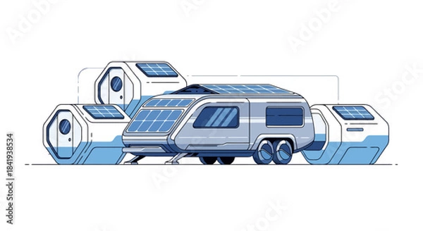Fototapeta Futuristic Solar-Powered RV with Detachable Modules for Sustainable Living.