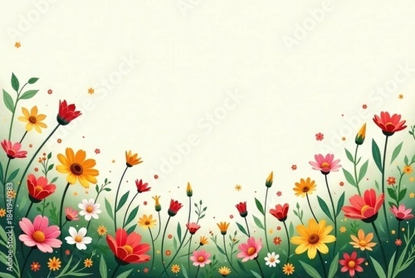 Obraz Scattered wildflowers, stylized, light color palette, spring, design