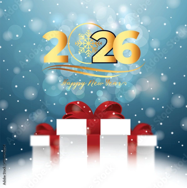 Obraz 2026 Happy New Year Winter Snow Gift Background