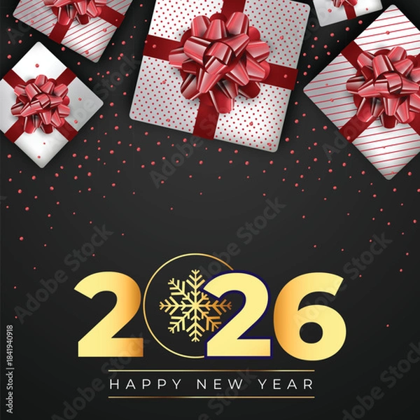 Obraz Golden 2026 New Year with Gift Boxes Background