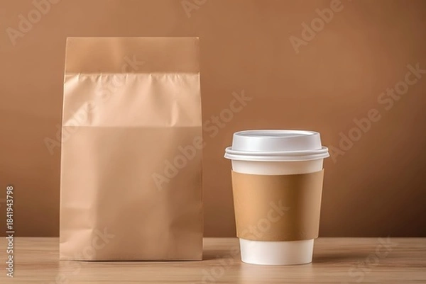 Fototapeta Coffee Bag and Cup on Table