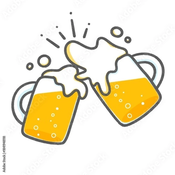 Obraz ビールイラスト素材｜泡が弾ける乾杯シーン