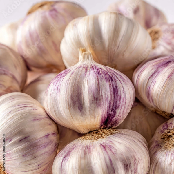 Obraz Close-up of garlic cloves partially peeled, revealing smooth surfaces and natural color. Ideal for recipe illustrations, kitchen visuals, wellness content, and organic ingredient concepts.