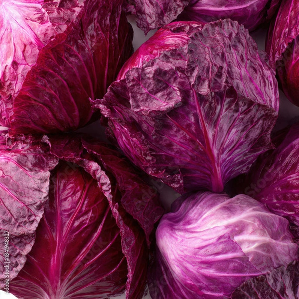Obraz Vibrant red cabbage head with crisp purple leaves and detailed texture, captured in soft natural light. Fresh, organic produce ideal for food, health, and nutrition themes.