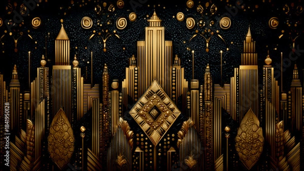 Obraz Luxury black and gold art deco geometric pattern background