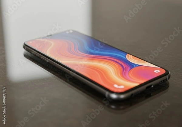 Obraz Modern Smartphone with Vibrant Display Resting on Dark Surface