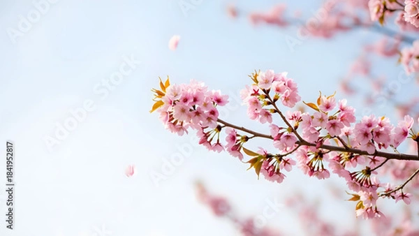 Fototapeta Cherry Blossom Branch in Clear Sky