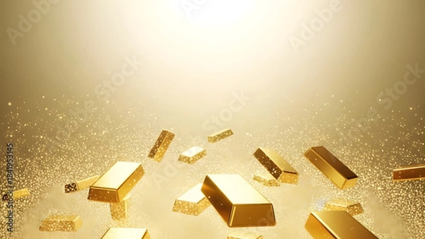 Fototapeta Gold Bars Gleaming in Bright Light